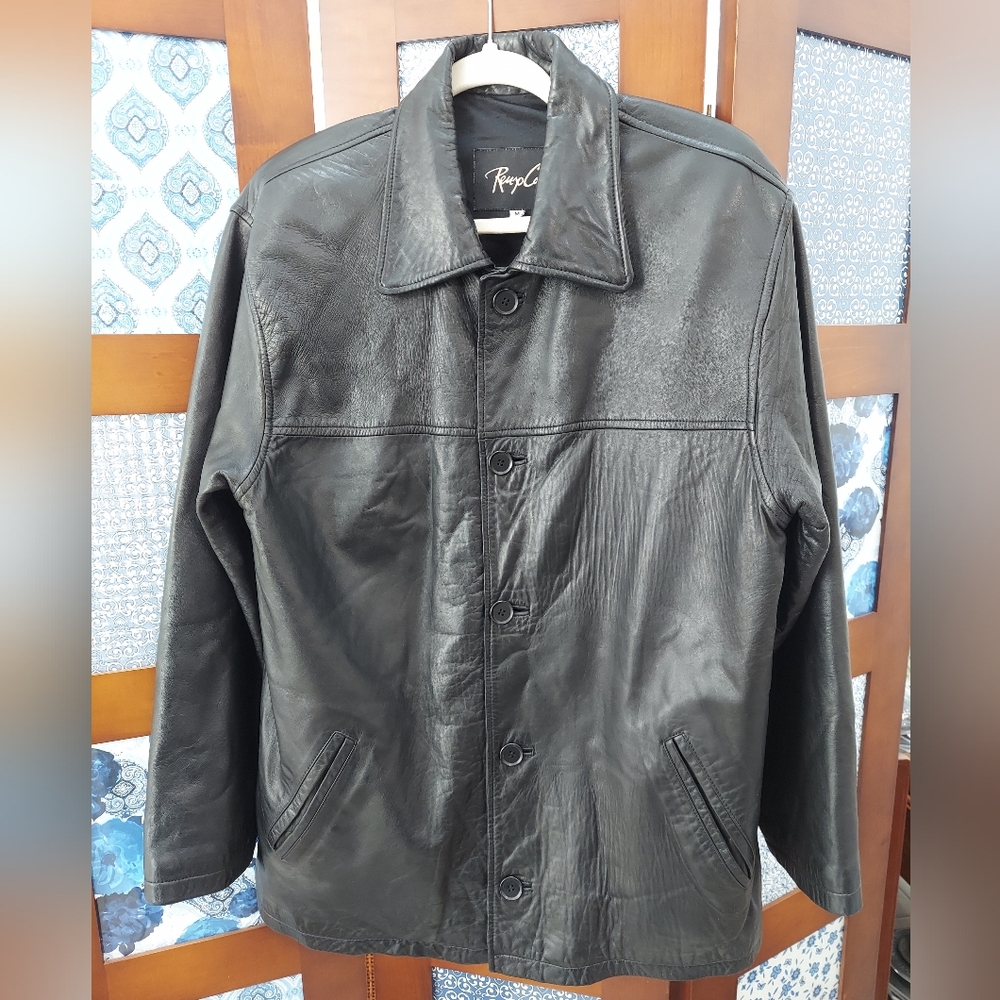 Renzo Costa Leather Jacket, Car Coat, Black, Italian, Lined